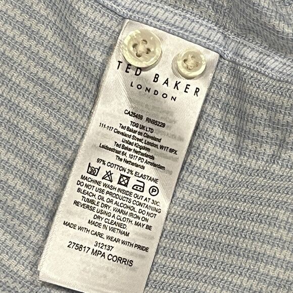 TED BAKER Size 16.5 White Blue Striped Cotton Flip Cuff Designer Slim Shirt - Picture 8 of 12